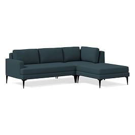 Andes Petite Sectional Set 44: Left Arm 2 Seater Sofa, Corner, Ottoman, Poly, Twill, Teal, Dark Pewter