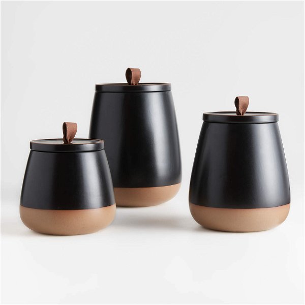 Thero Small Matte Black Ceramic Canister (Open Larger View)