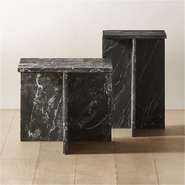 T Black Marble Side Tables | CB2