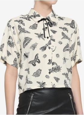 Bugs Bow Tie Boxy Girls Crop Woven Button-Up