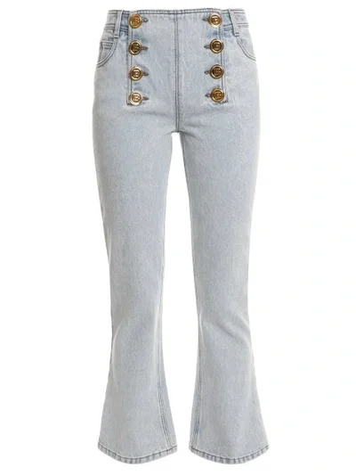 Balmain Flared Cotton Denim Jeans W/ Buttons In Blue | ModeSens