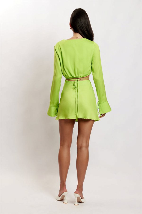 Annalise Satin A Line Mini Skirt - Lime Green - MESHKI U.S