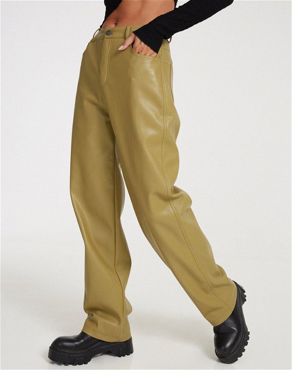 Green PU Leather Wide Leg Trousers | Parallel – motelrocks-com-us