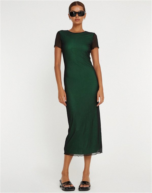 Black and Green Short Sleeve Midi Dress | Roska – motelrocks-com-us