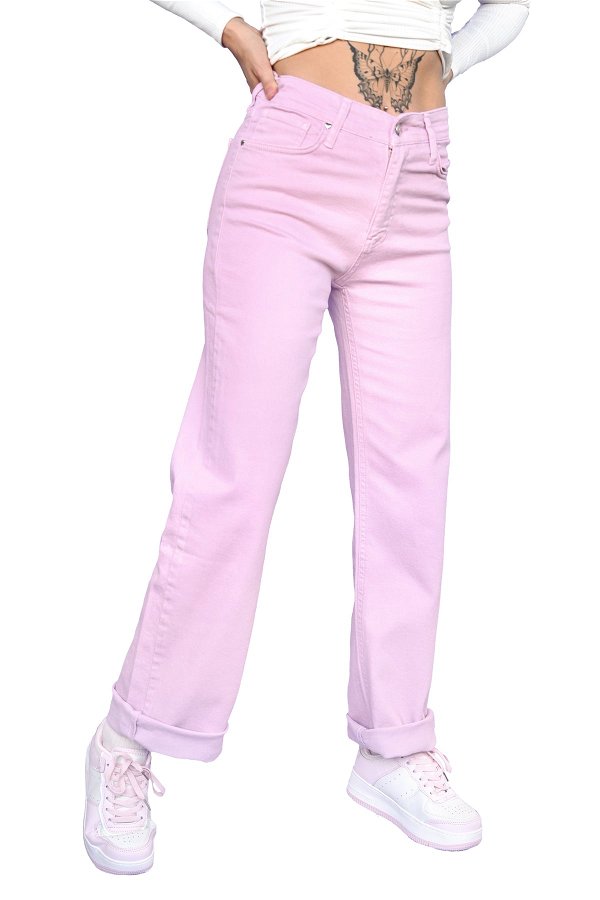 Wide Leg Mom Jeans - Lilac