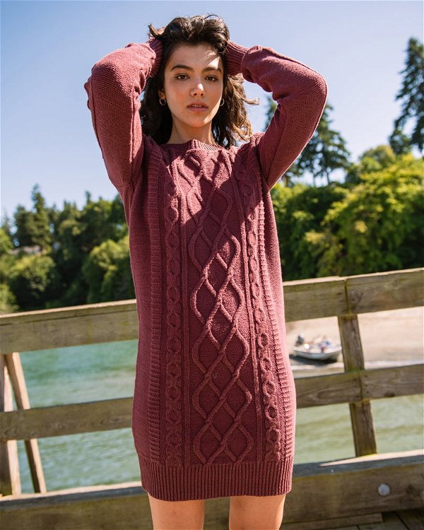 Recycled Cotton Cable Sweater Dress - ROSEWOOD / M