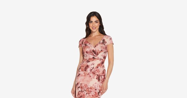 Floral Metallic Column Gown In Rose Multi | Adrianna Papell