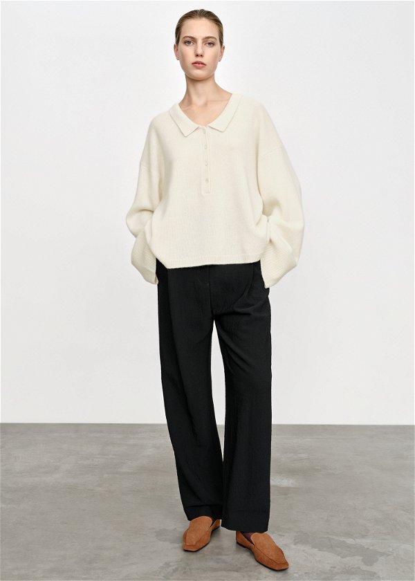 Polo shirt cashmere knit off-white - S