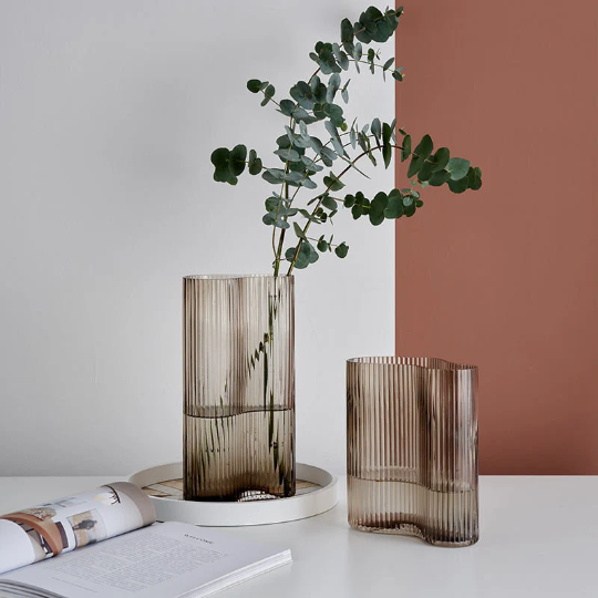 Contour Ribbed Glass Vase Set