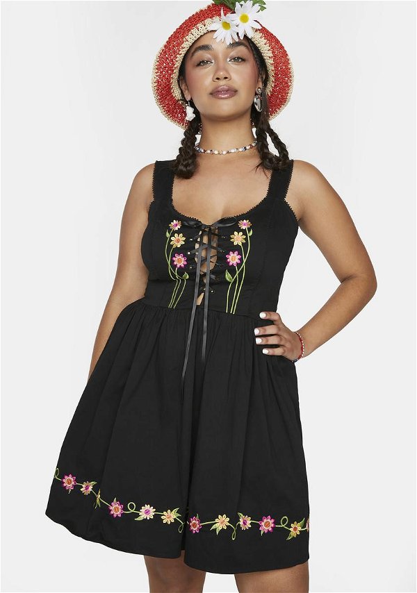 Floral Fit And Flare Mini Dress - Black"