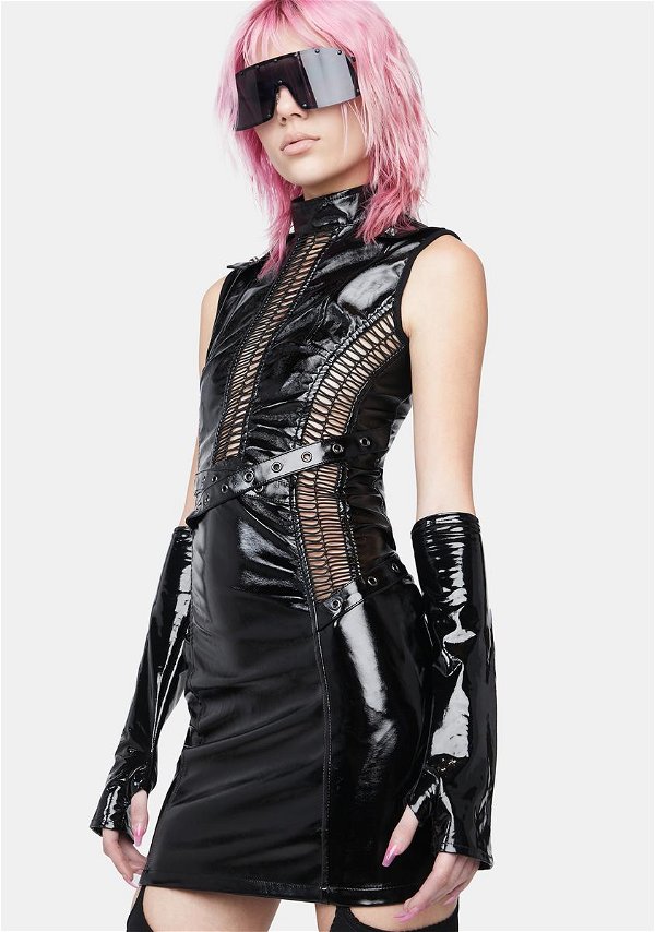 Punk Rave Gothic Patent Hollowed Out Dress - Black – Dolls Kill