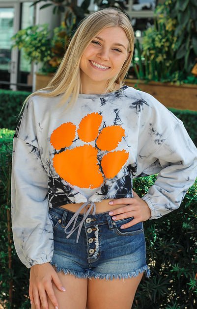 Clemson Tigers Women's Apparel - Kickoff Couture The Clemson Endzone Cropped Pullover – Bows and Arrows Co