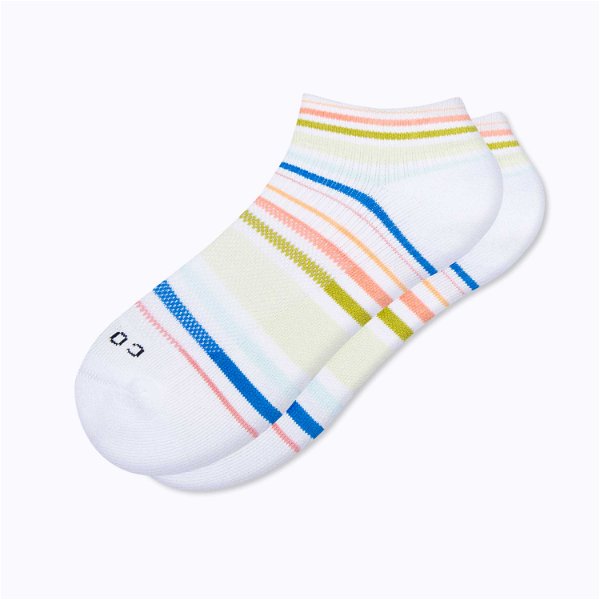 Combed Cotton Ankle Compression Socks - White/Multi / Medium