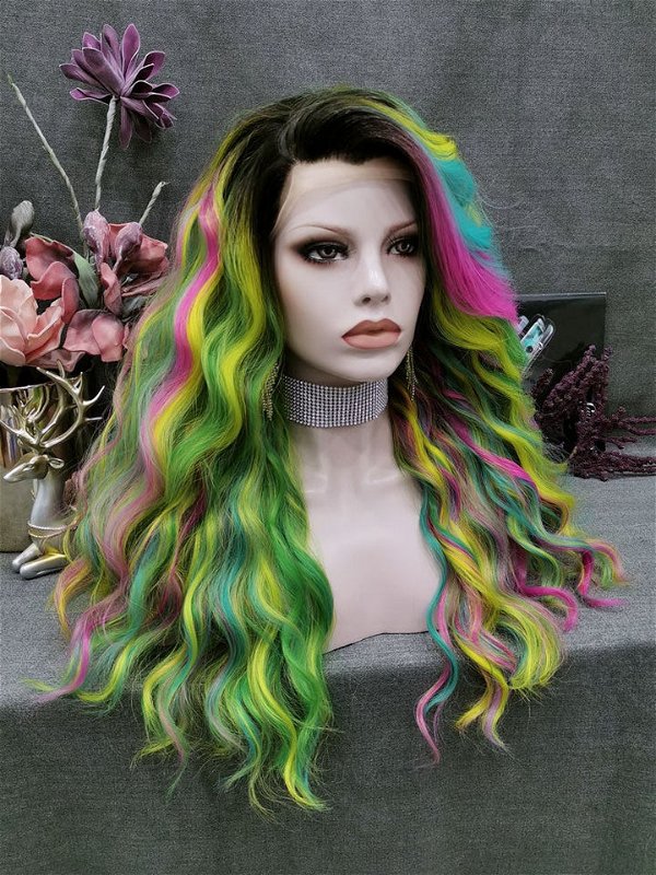 Imstyle Iris Rainbow Green Synthetic Glueless Lace Front Wigs 24inch | Imstyle-wigs