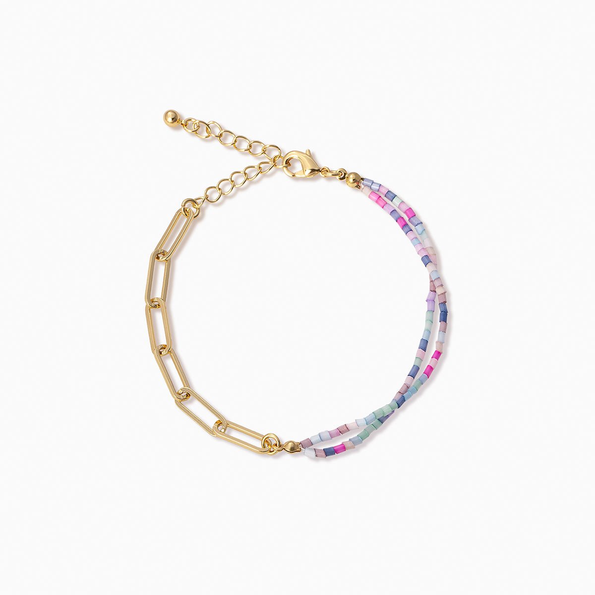 Pink Bead and Chain Bracelet - GOLD