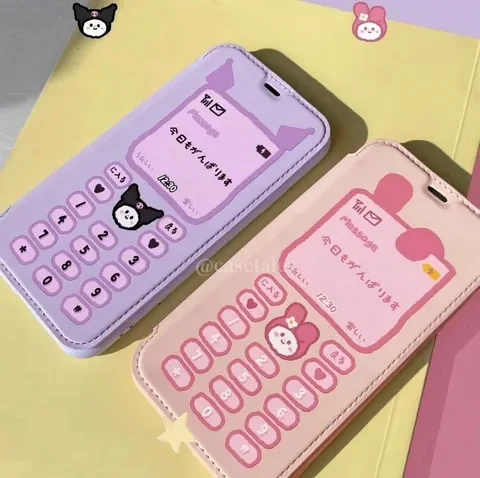Cute Retro Pink Purple Kuromi Melody Flip Case