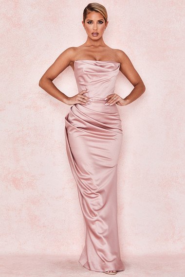 Clothing : Maxi Dresses : 'Adrienne' Blush Satin Strapless Gown