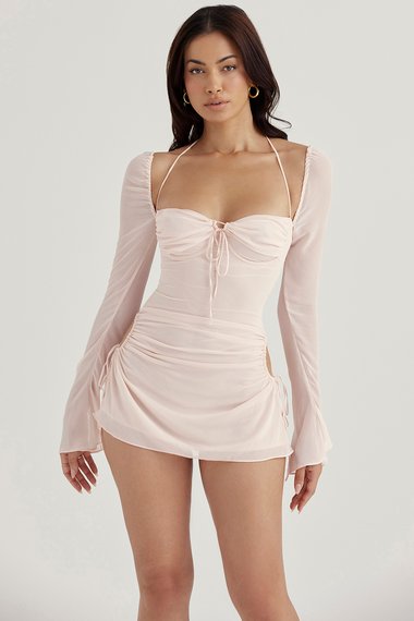 Clothing : Mini Dresses : 'Baby' Pink Quartz Chiffon Cutout Halter Mini Dress