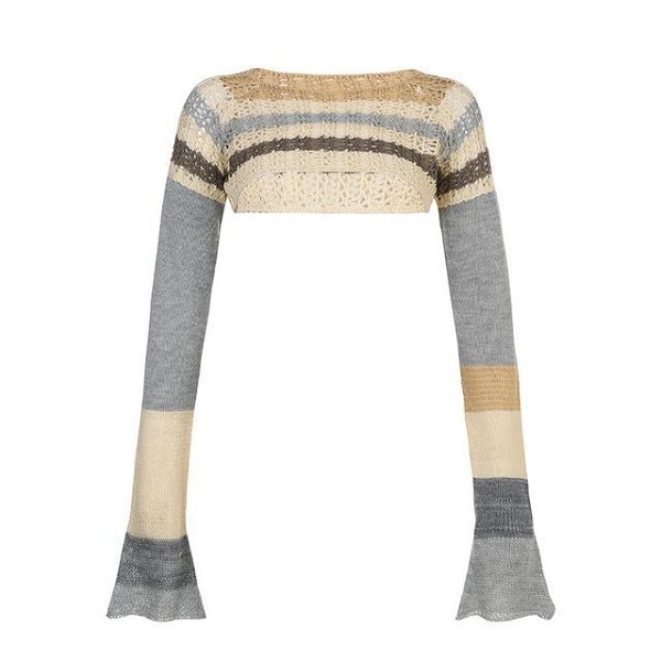 Genrovia - Color Block Long Sleeve Crop Sweater | YesStyle