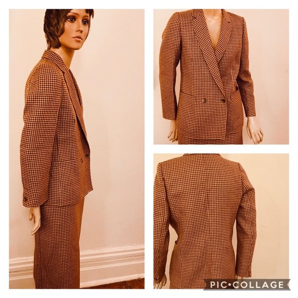 Vintage | Other | 8s Ladies Brown Check Wool Suit Made In Italy | Poshmark