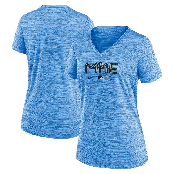 Nike Milwaukee Brewers Women's Powder Blue 2022 City Connect Velocity Space-Dye Performance V-Neck T-Shirt