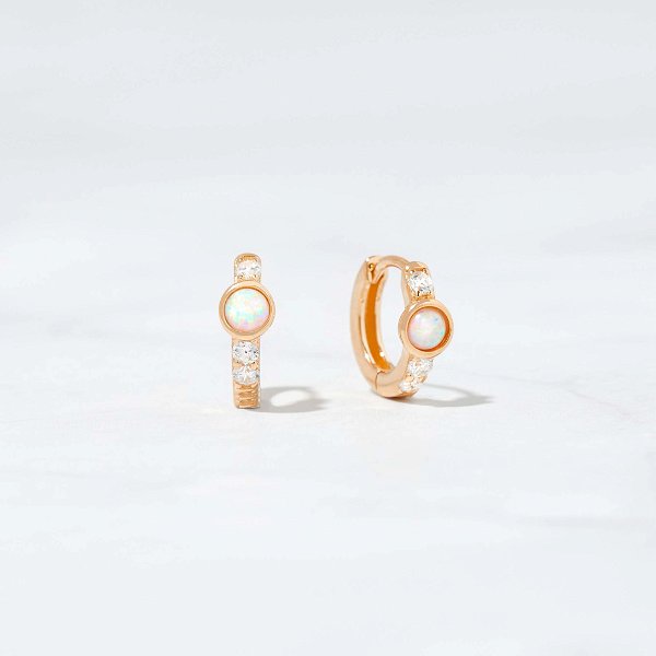 Opal Huggie Earrings Small Gold Hoop Earrings Opal Hoops - Etsy