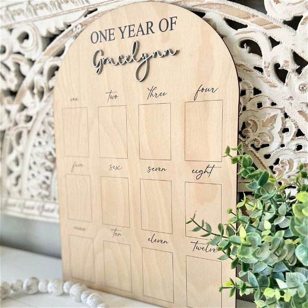 One Year of  Birthday Photo Board  Party Supplies  Wood