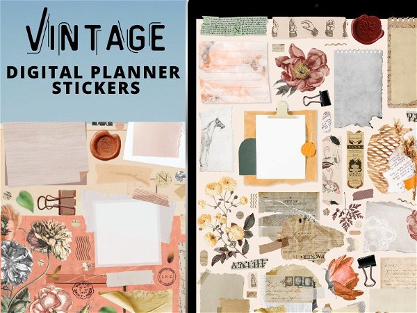Vintage Digital Planner Sticker | 82pcs Digital Planner Element | Goodnotes Stickers | Precropped Stickers