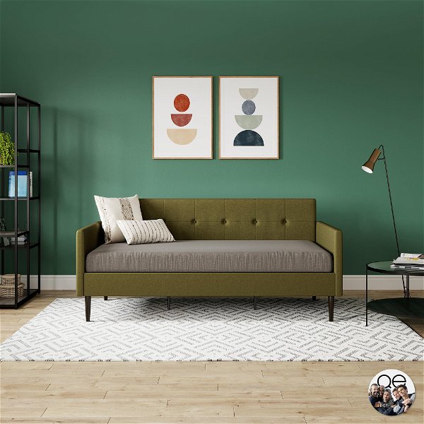 Queer Eye Wimberly Upholstered Daybed, Twin Size, Olive Green Linen