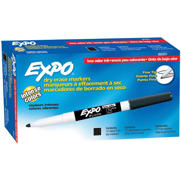 EXPO Low Odor Dry Erase Markers, Fine Tip, Black, 12 Count - Walmart.com