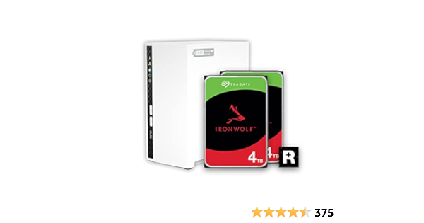 QNAP 2 Bay Home NAS with 4TB Storage Capacity, Preconfigured RAID 1 Seagate IronWolf Drives Bundle, with 1GbE Ports (TS-233-24S-US)