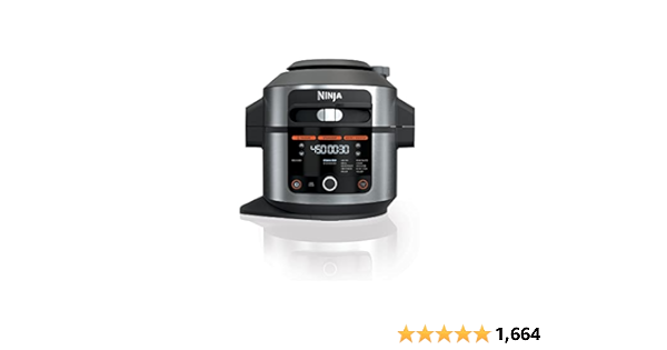 Ninja OL501 Foodi 6.5 Qt. 14-in-1 Pressure Cooker Steam Fryer with SmartLid, that Air Fries, Proofs & More, with 2-Layer Capacity, 4.6 Qt. Crisp Plate & 25 Recipes, Silver/Black