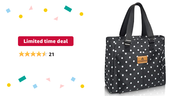 Limited-time deal: Insulated Lunch Bags for Women, Large Leakproof Tote Bag with 2 Pockets, Durable Cooler Bag for Work Shopping Outdoor Picnic, 14L(Polka Dots), HSHRISH