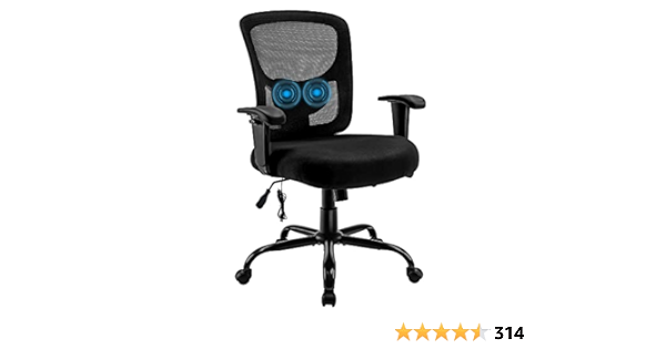 Bigroof Big and Tall Office Chair 400lbs Wide Seat Ergonomic Executive Massage Rolling Swivel Mesh Task Chairs with Adjustable Lumbar Support, Armrest Task, High Back Chair Home Office Desk Chairs