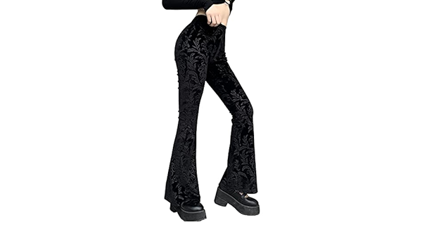 Women's Steampunk Gothic Flare Pants High Waisted Leggings Bell Bottoms Cargo Baggy Streetwear Joggers Trousers