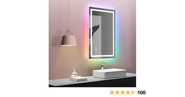 LOAAO 36"X24" LED Bathroom Mirror with Lights, Anti-Fog, Dimmable, RGB Backlit + Front Lighted, Bathroom Vanity Mirror for Wall, Memory Function