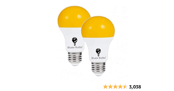 2 Pack LED Dusk to Dawn A19 Bug Light Bulbs, Yellow Bulb, Amber Light with Automatic Sensor Bulb, LED Porch Lights Security Outdoor Bulb, Auto on/Off, 2000K E26, 500 Lumens by Bluex Bulbs