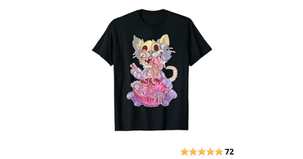 Pastel Goth Aesthetic Kawaii Creepy Cat Eating Ramen Noodles T-Shirt