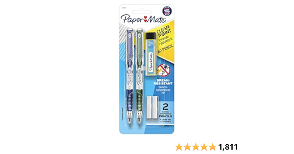 Paper Mate Clearpoint Break-Resistant Mechanical Pencils, HB #2 Lead (0.7mm), 2 Pencils (Dark Blue and Dark Green), 1 Lead Refill Set, 2 Erasers