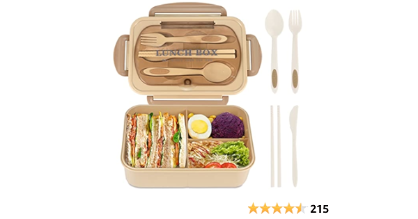 Bento Box for Adult, NatraProw 1200 ML Lunch Containers for Adults, LeakProof Lunch Box with Utensils, BPA Free, 3 Compartment Bento Box Microwave Safe, Khaki