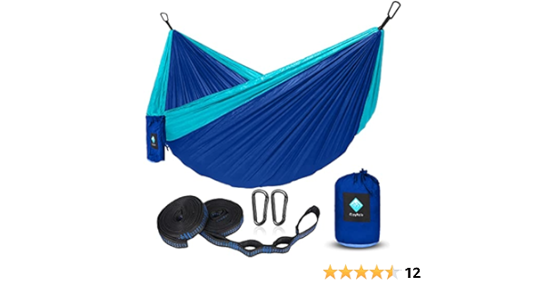 Double Hammocks for Camping, Portable Parachute Hammock for Outdoor Hiking Travel Backpacking - Hammocks Swing for Backyard & Garden 78''W 118''L (Blue/Sky Blue)