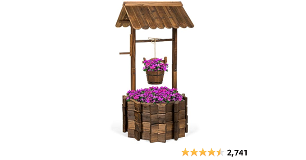 Best Choice Products Rustic Wooden Wishing Well Planter Outdoor Home Décor for Patio, Garden, Yard w/Hanging Bucket