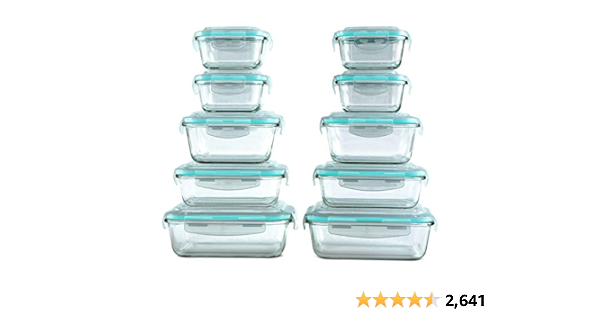 [20 Piece] Vallo Glass Food Storage Containers Set with Snap Lock Lids - Safe for Microwave, Oven, Dishwasher, Freezer - BPA Free - Airtight & Leakproof