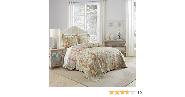 WAVERLY Spring Bling Modern Farmhouse Floral 4-Piece Reversible Comforter Set, King, Vapor