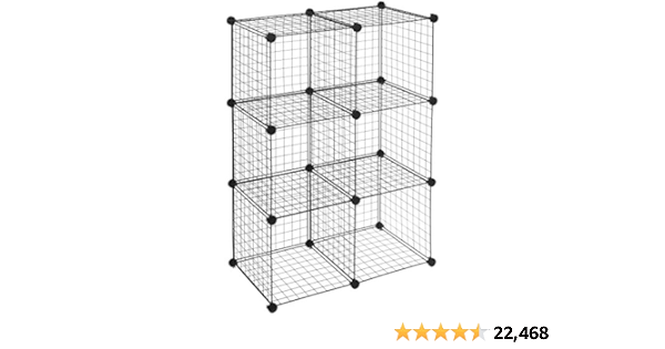 Amazon Basics 6-Cube Wire Grid Storage Shelves, 14" x 14" Stackable Cubes, Black