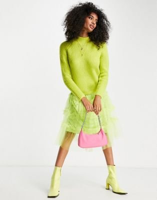 Amy Lynn tulle midi dress with sweater layering in neon yellow | ASOS
