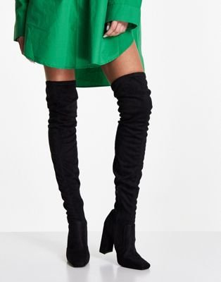ASOS DESIGN Kenni block-heeled over the knee boots in black | ASOS