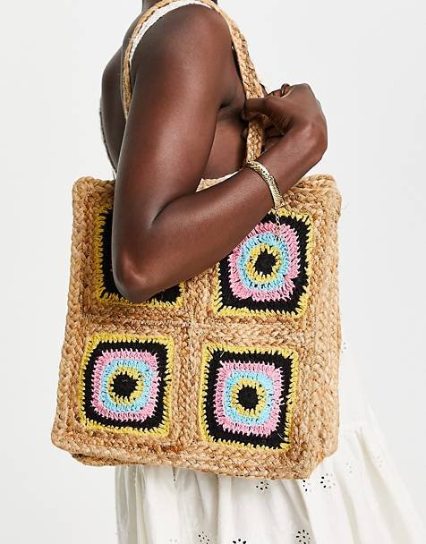 Glamorous straw tote bag with patchwork crochet design | ASOS