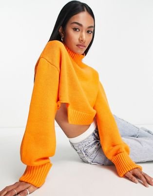 NA-KD cropped raw edge sweater in orange | ASOS