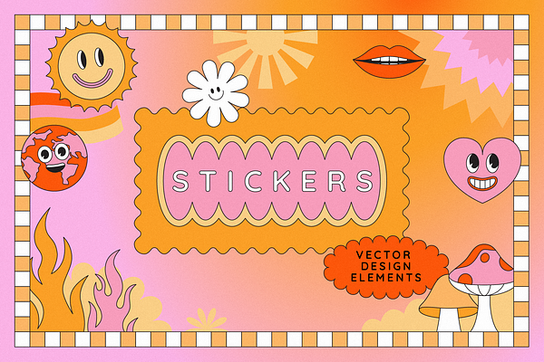 Retro stickers - vector elements | Vector Graphics ~ Creative Market